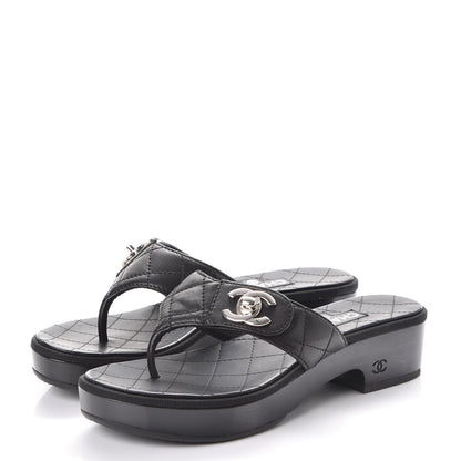 Chanel Lambskin Quilted CC Turnlock Sandals 36 Black 3 of 7