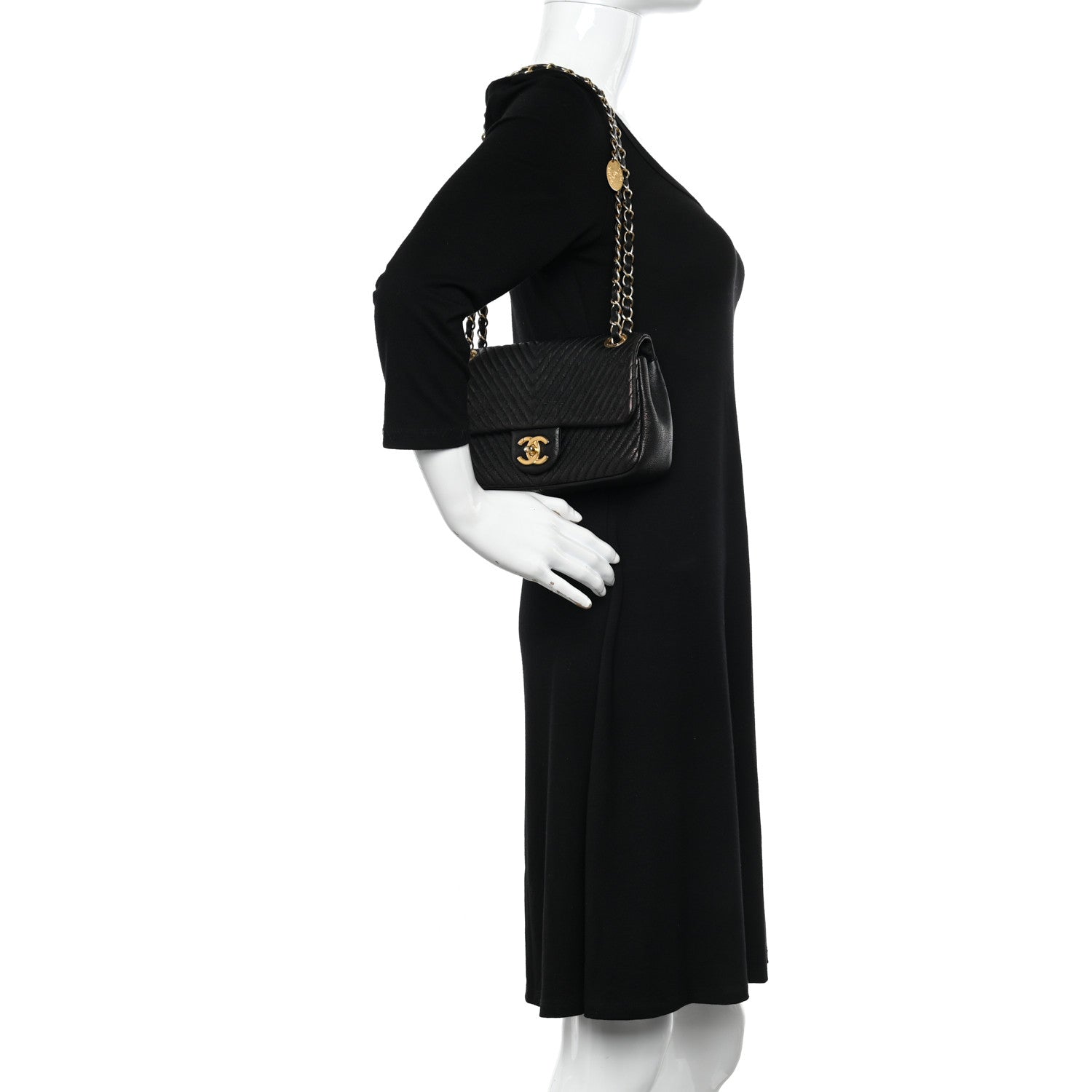 Chanel Calfskin Surpique Chevron Small Flap Black 2 of 10