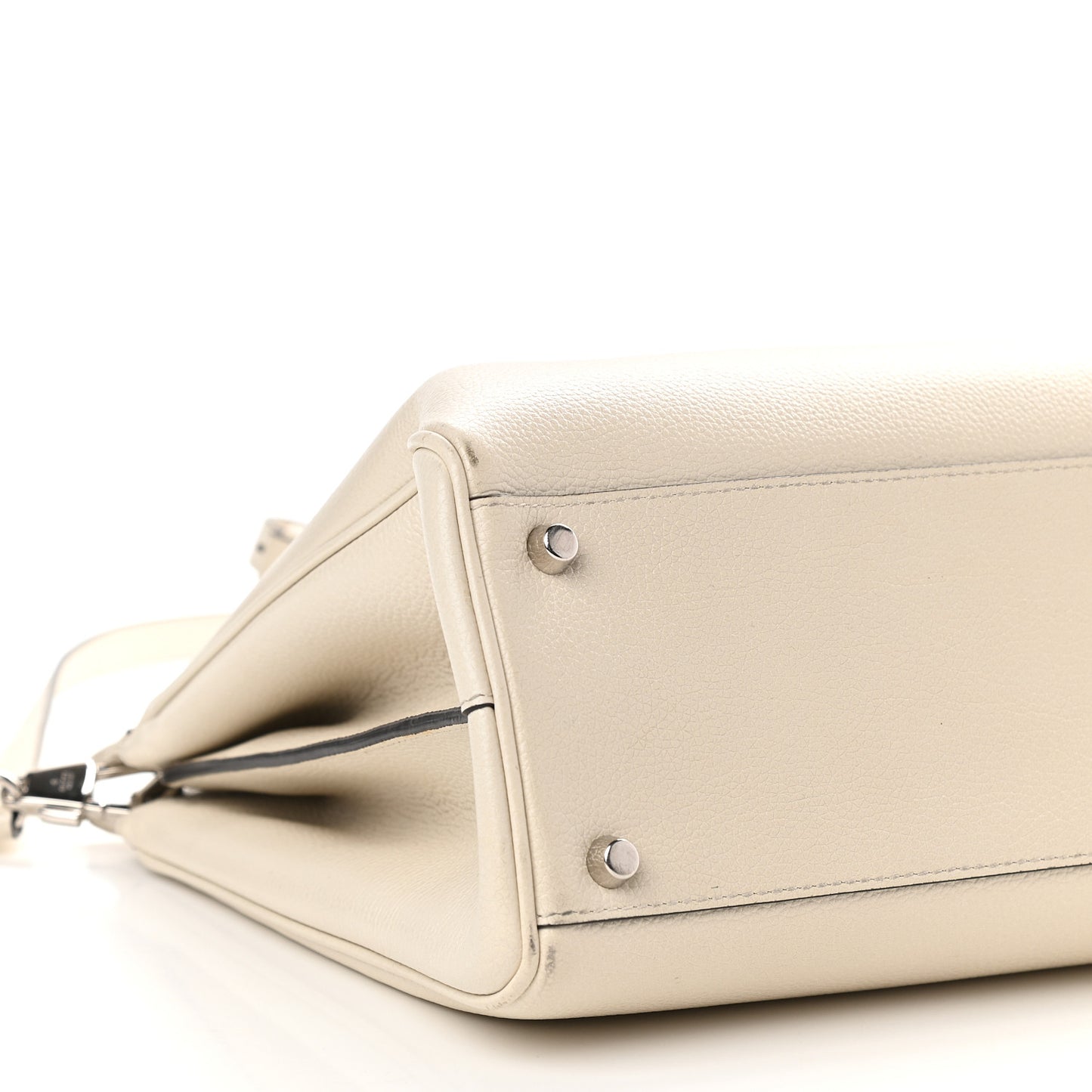 Grainy Calfskin Medium Zumi Top Handle Bag Mystic White