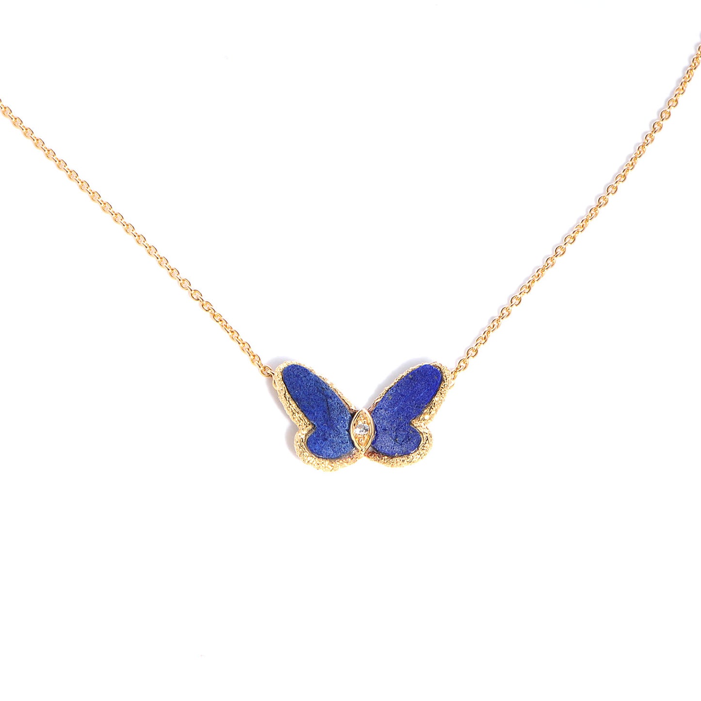 18K Yellow Gold Diamond Lapis Vintage Alhambra Butterfly Pendant Necklace