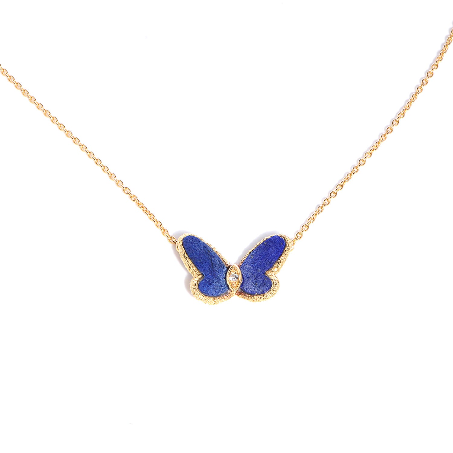 Van Cleef & Arpels 18K Yellow Gold Diamond Lapis Vintage Alhambra Butterfly Pendant Necklace 1 of 6
