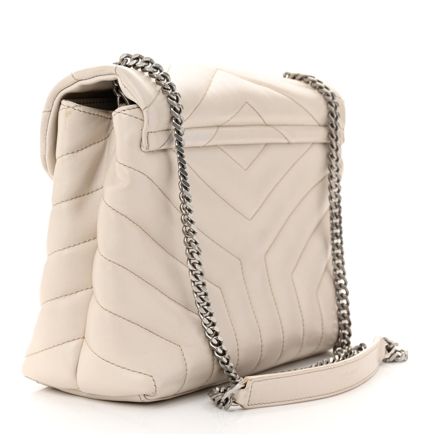 Saint Laurent Calfskin Y Quilted Monogram Small Loulou Chain Satchel Ivory 3 of 12