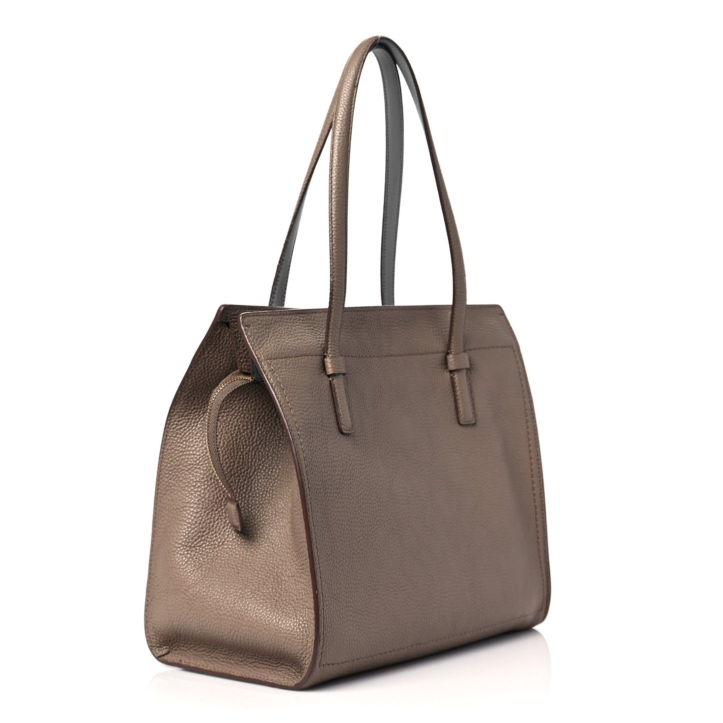 Hammered Calfskin Double Handle Medium Amy Tote Fango Blue Haze