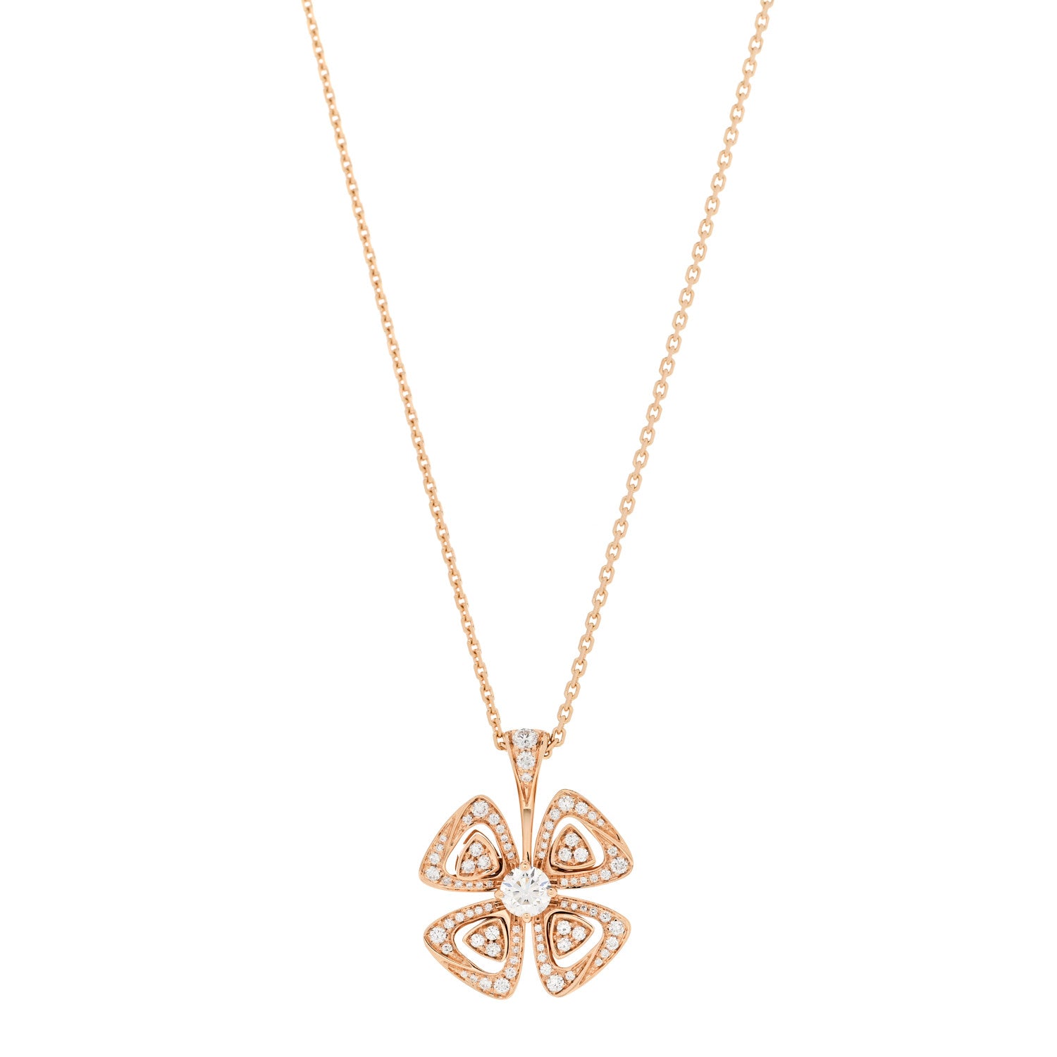 Bulgari 18K Rose Gold Diamond Fiorever Pendant Necklace 1 of 6