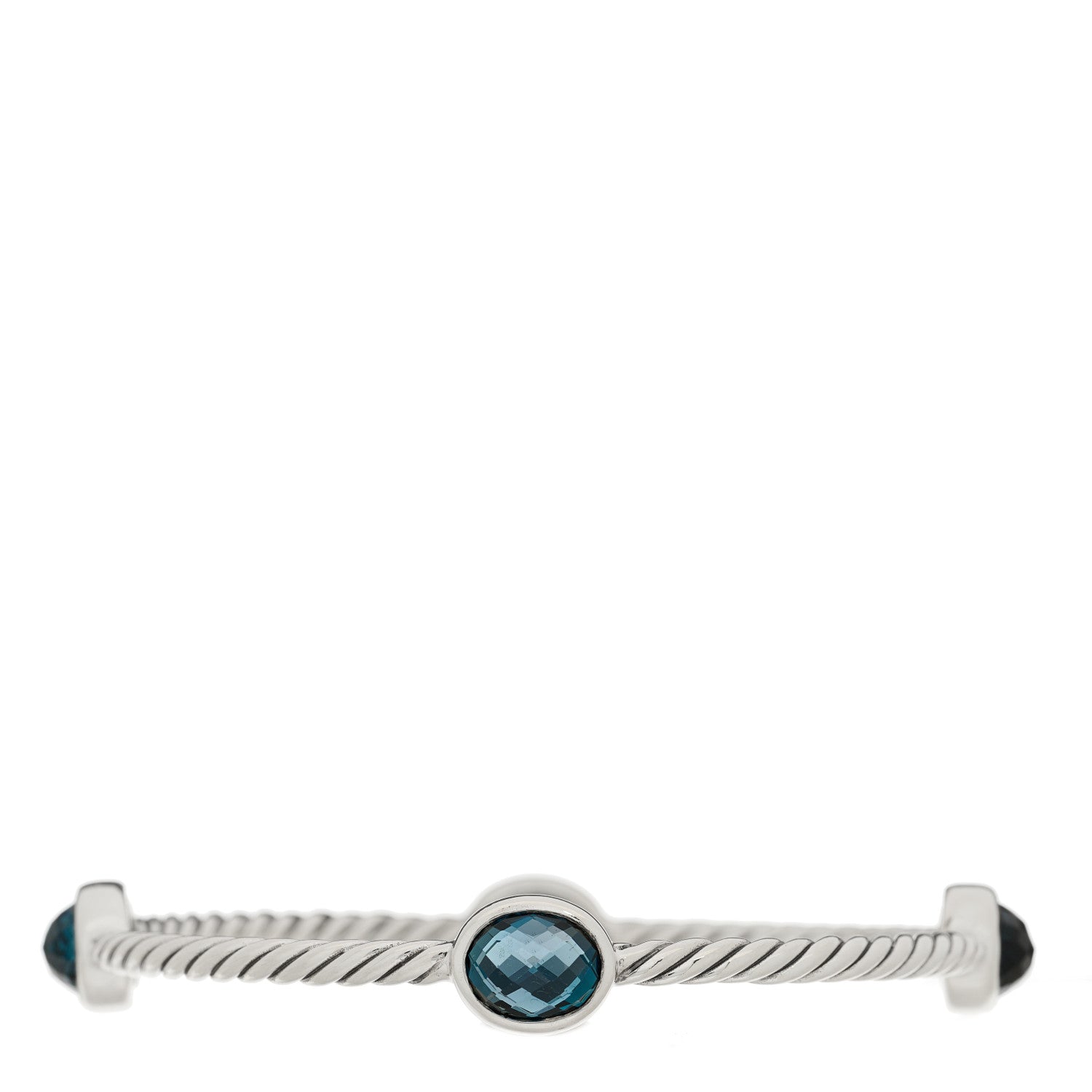 David Yurman Sterling Silver Blue Topaz 3mm 4 Station Bangle Bracelet 1 of 3