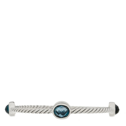 David Yurman Sterling Silver Blue Topaz 3mm 4 Station Bangle Bracelet 1 of 3