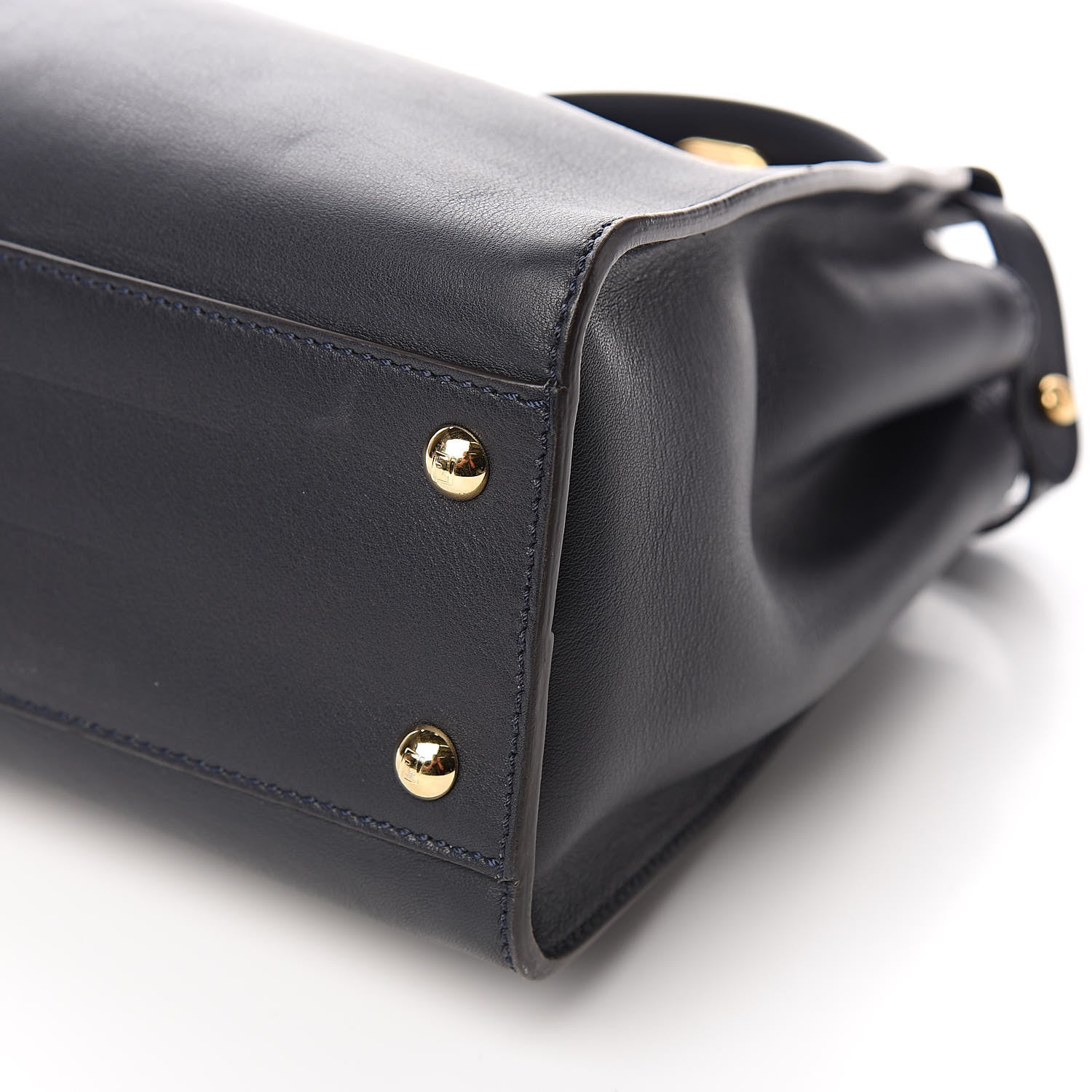 Fendi Vitello Seta Shiny Nappa Medium Peekaboo Iconic Satchel Blue Notte Turchese 10 of 12