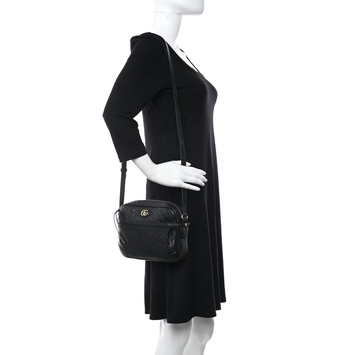 Wonka Grain Calfskin GG Monogram Star Embossed Small GG Shoulder Bag Black