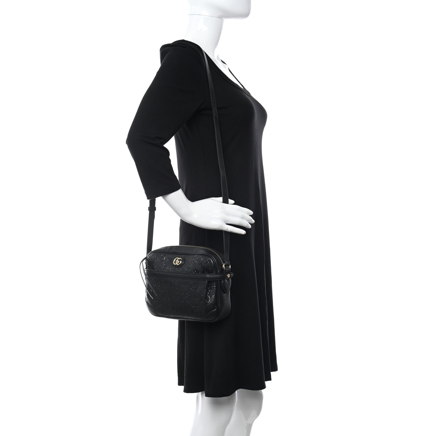 Gucci Wonka Grain Calfskin GG Monogram Star Embossed Small GG Shoulder Bag Black 2 of 9