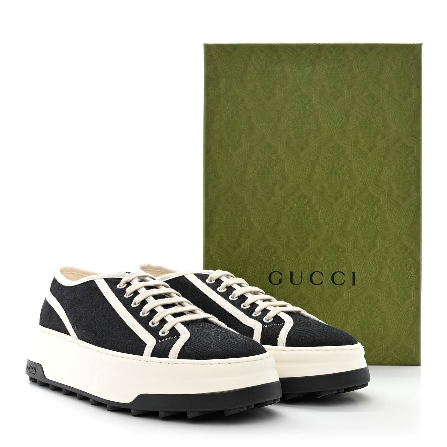 Gucci GG Monogram Mens 1977 Tennis Platform 52mm Sneakers 11 Black Mystic White 9 of 9