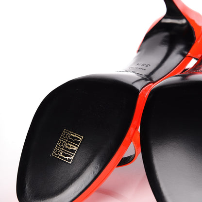 Saint Laurent Patent Calfskin Jane 80 Ankle Strap Sandals 38.5 Orange Fluo 9 of 13
