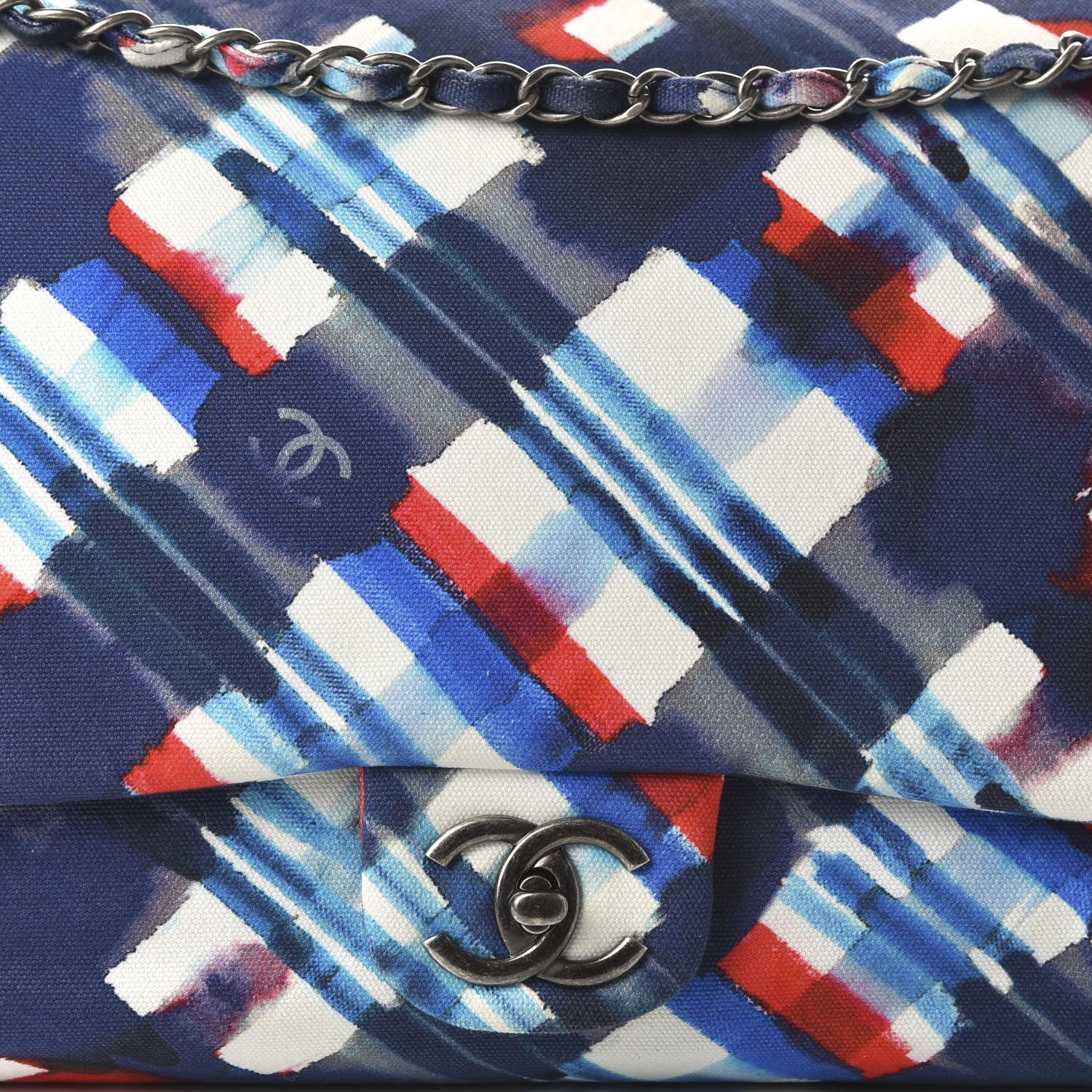 Chanel Canvas Airline Printed XXL Travel Flap Bag Blue Red White 10 of 10