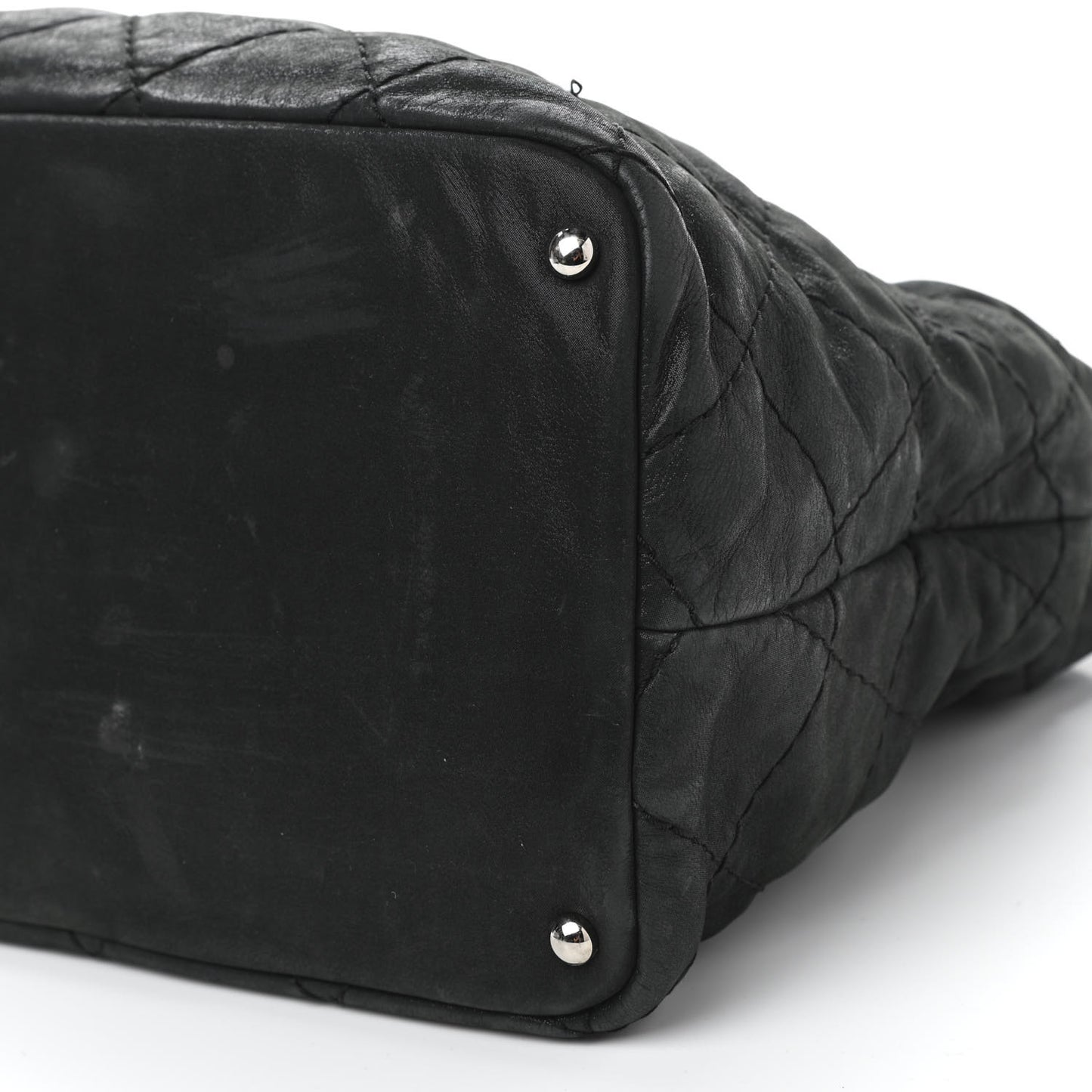 Iridescent Calfskin Stitched CC Shopping Tote Black