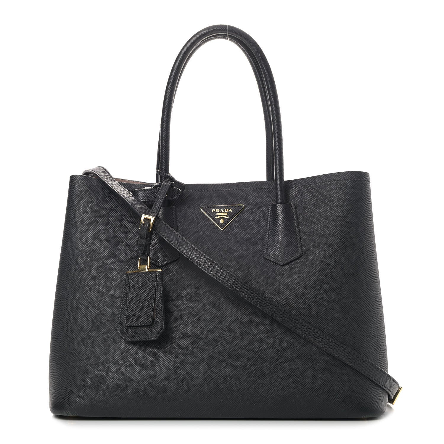 Prada Saffiano Cuir Medium Double Bag Black Mughetto 1 of 17