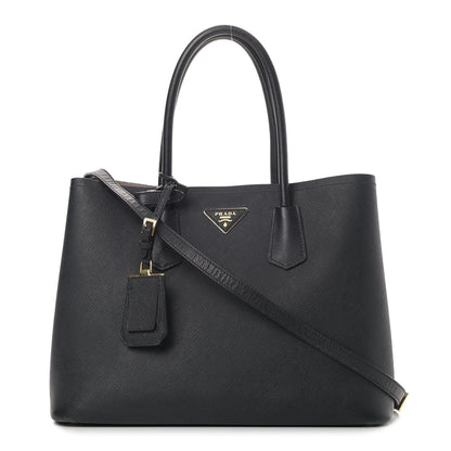 Prada Saffiano Cuir Medium Double Bag Black Mughetto 1 of 17
