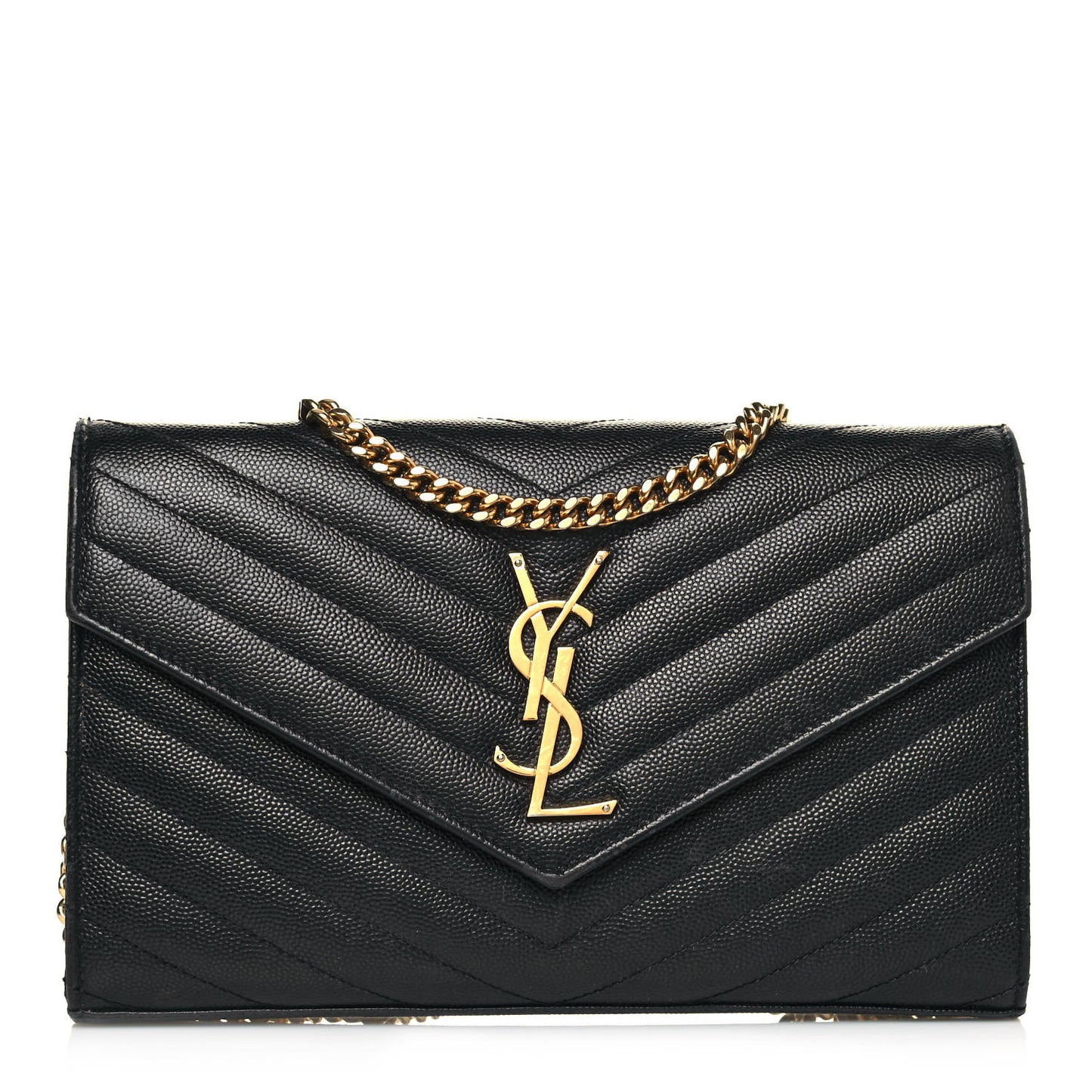 Grain De Poudre Matelasse Chevron Monogram Chain Wallet Black
