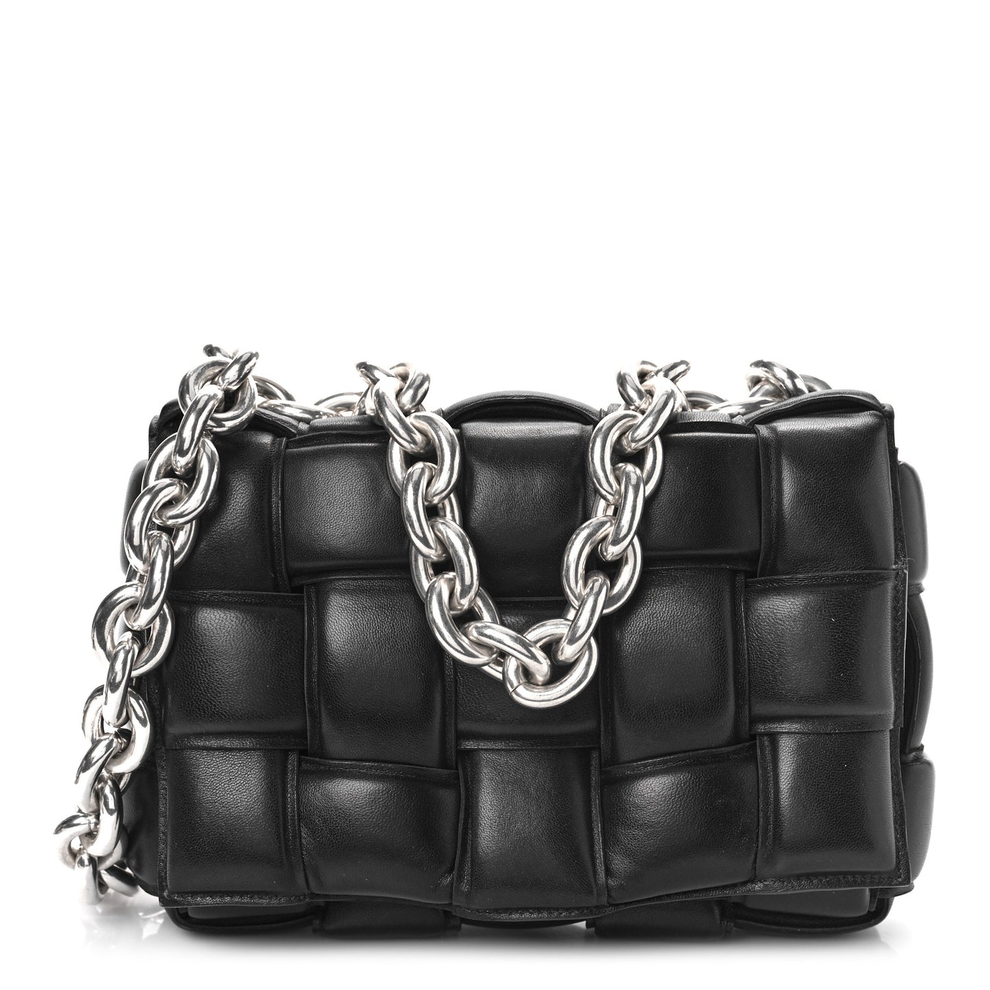 Lambskin Maxi Intreccio Padded Chain Cassette Crossbody Bag Black