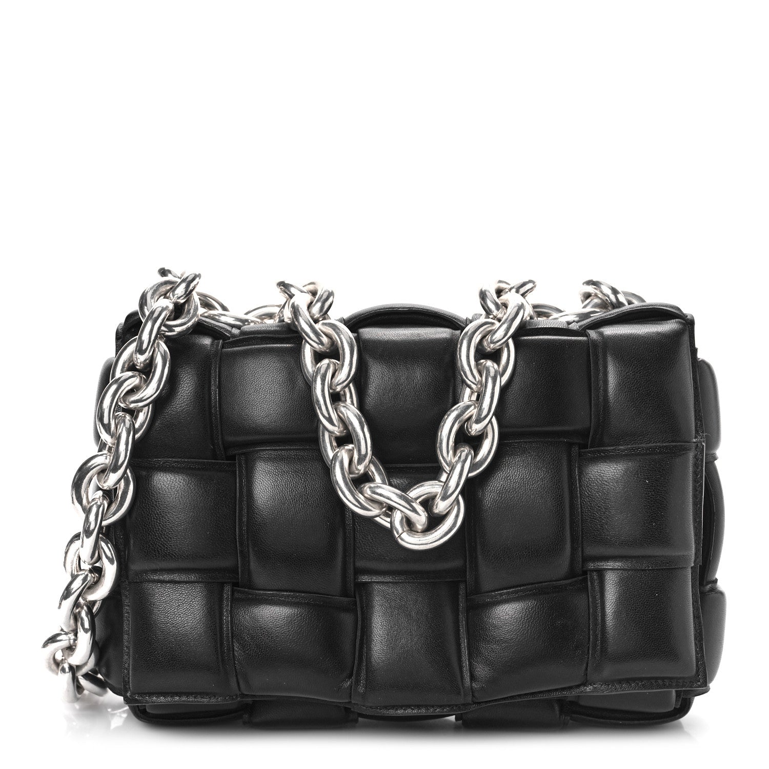 Bottega Veneta Lambskin Maxi Intreccio Padded Chain Cassette Crossbody Bag Black 1 of 8