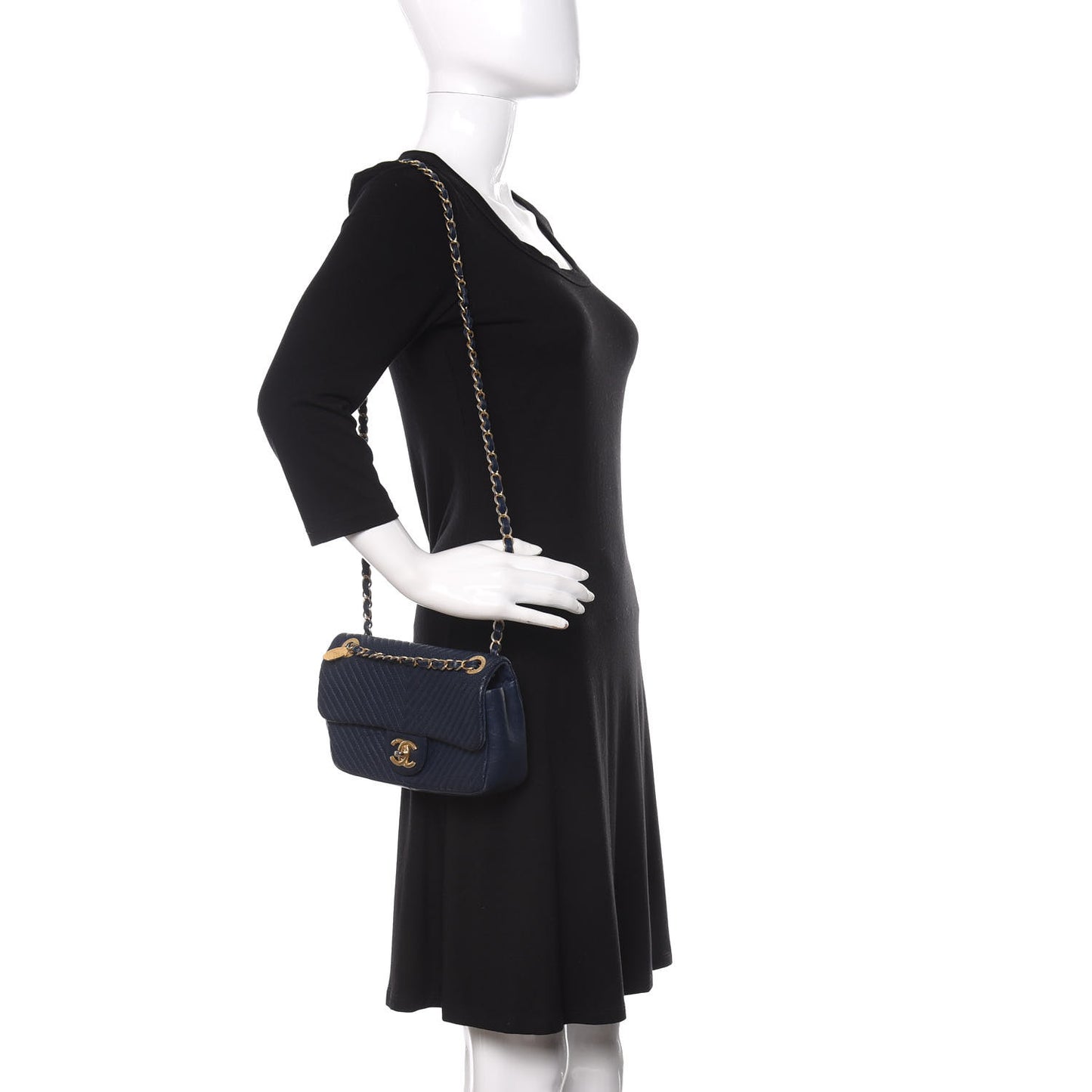 Calfskin Surpique Chevron Small Flap Navy