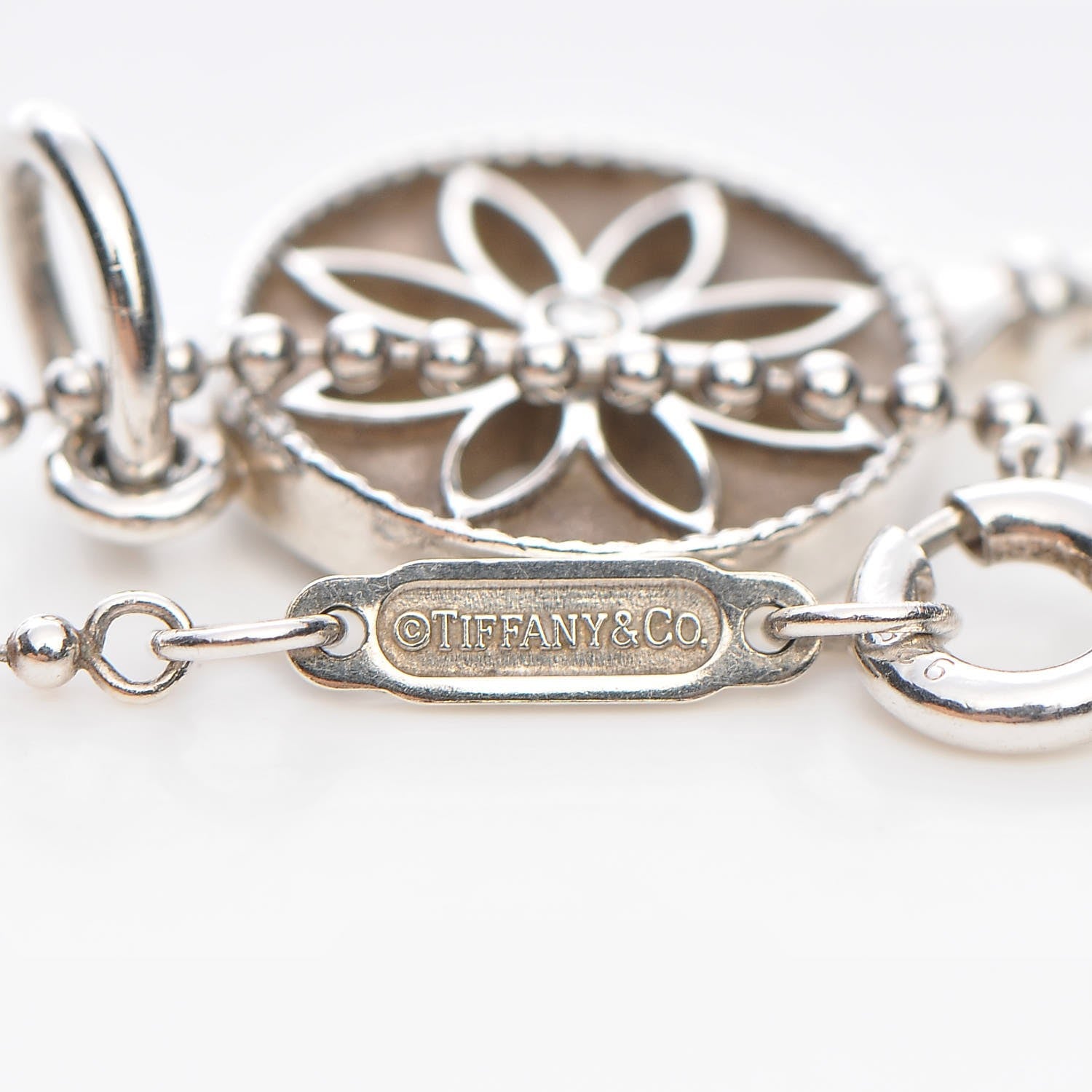 Tiffany Sterling Silver Diamond Small Daisy Key Pendant Necklace 6 of 9