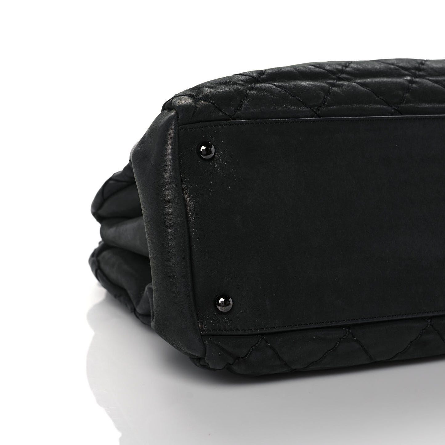Iridescent Calfskin Large Just Mademoiselle Bowling Bag Black