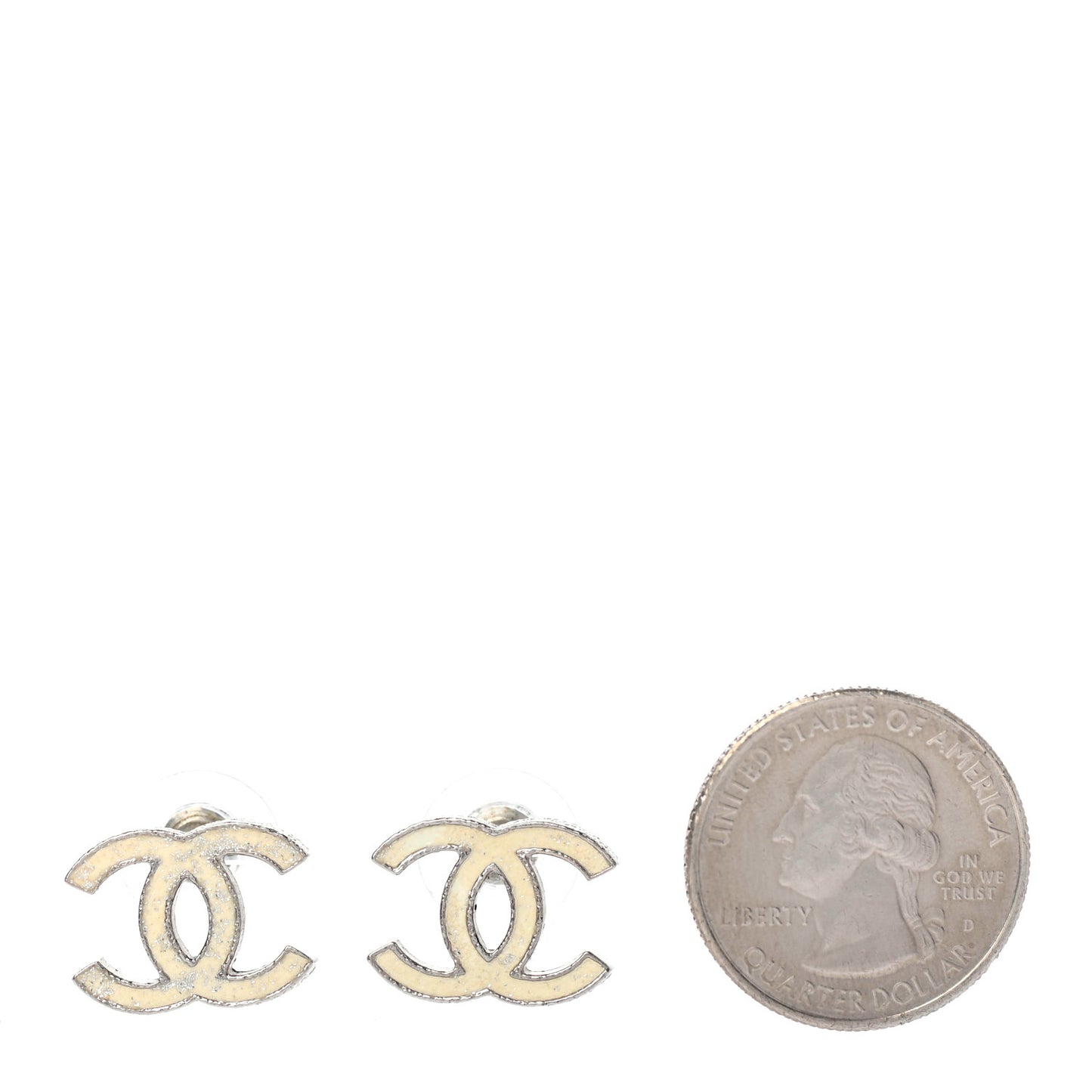 Glitter Enamel CC Earrings Beige