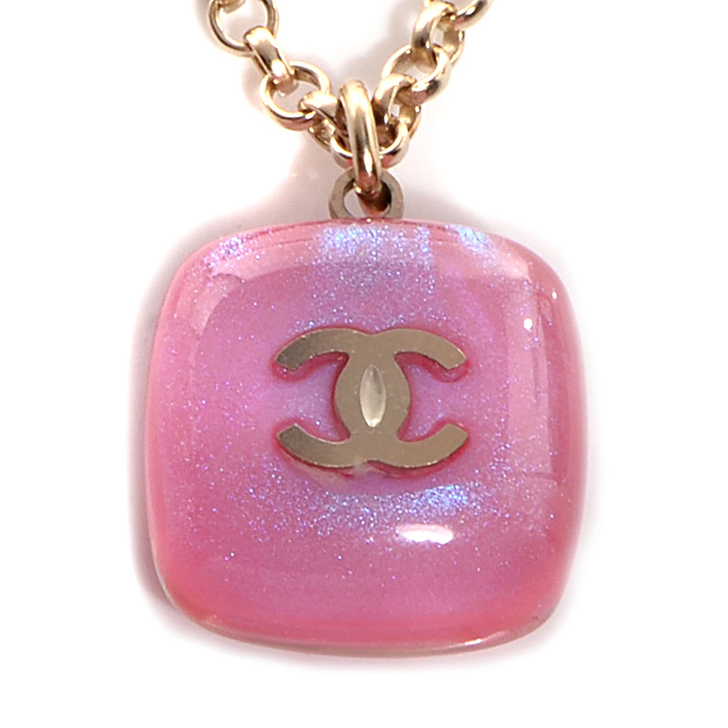 Resin CC Iridescent Pendant Necklace Pink