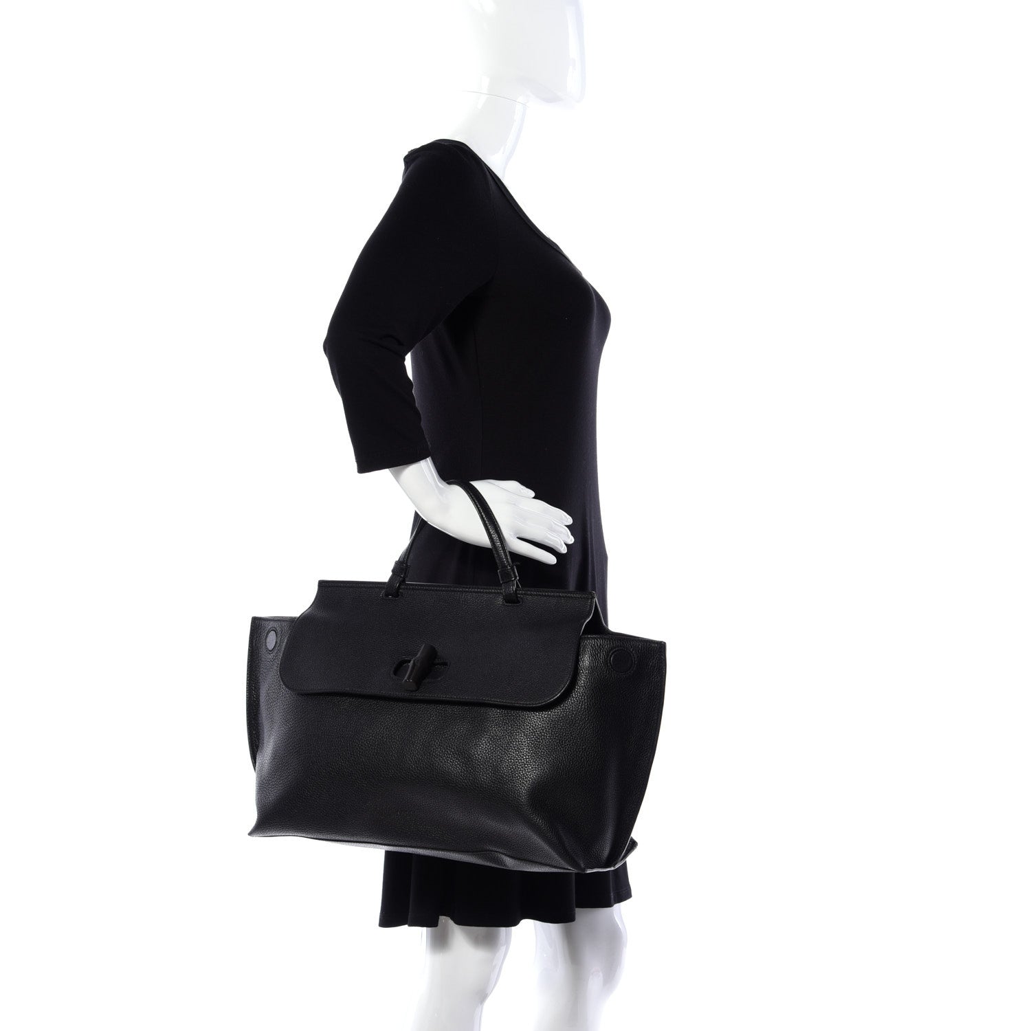 Gucci Pebbled Calfskin Large Bamboo Daily Top Handle Bag Black 3 of 11