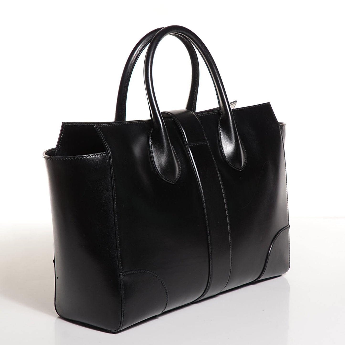 Calfskin Medium Lady Buckle Top Handle Bag Black