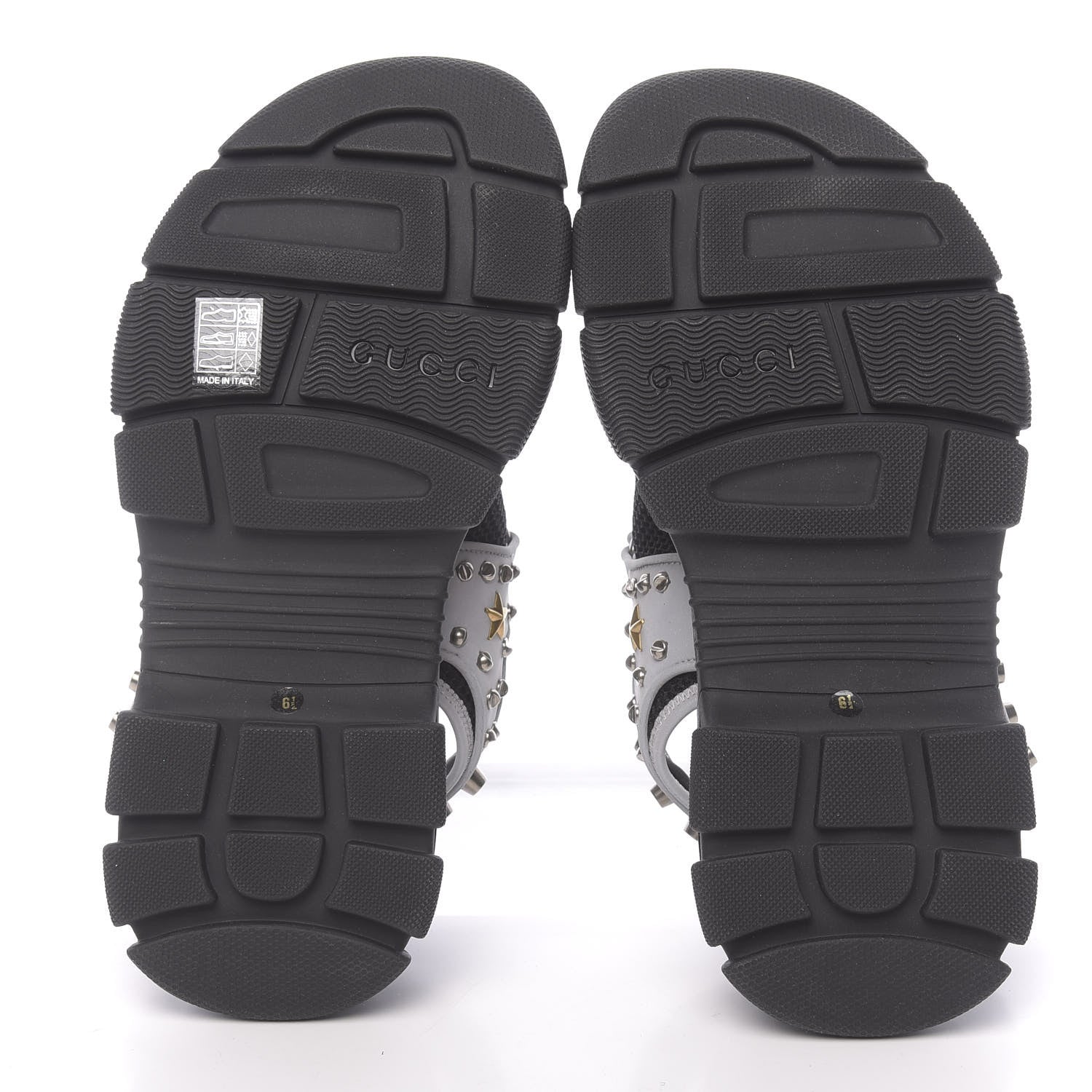 Gucci Technical Canvas Calfskin Reflective Studded Mens Aguru Sandals 6.5 Silver Black 5 of 7