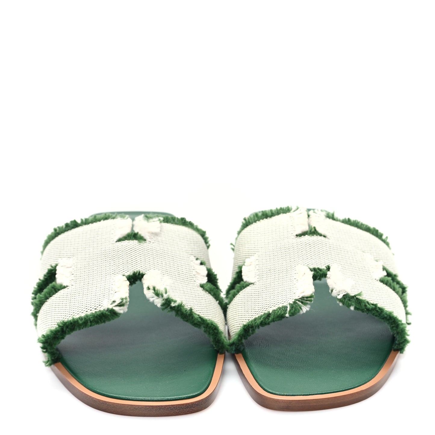 Calfskin Canvas Oran Fringe Sandals 37.5 Vert