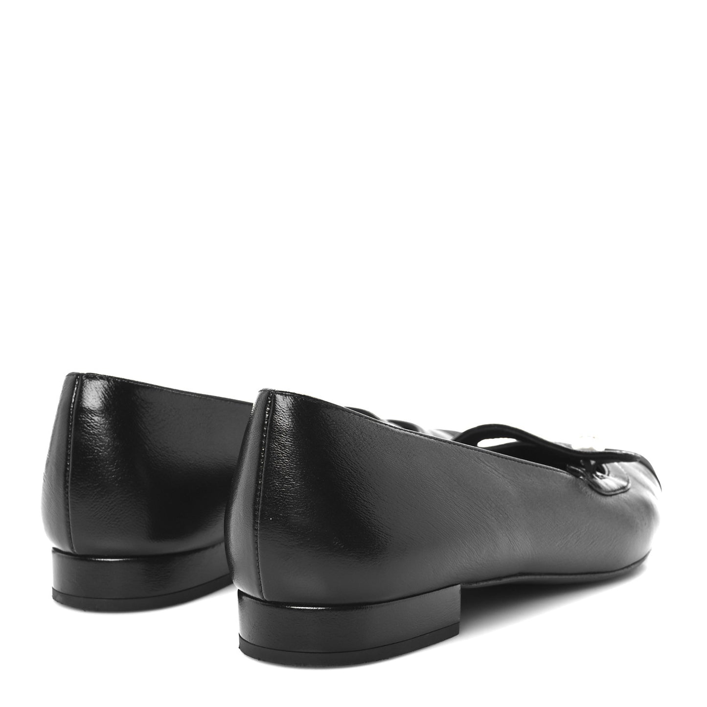 Shiny Lambskin Grosgrain Pearl Mary Jane Flats 38.5 Black