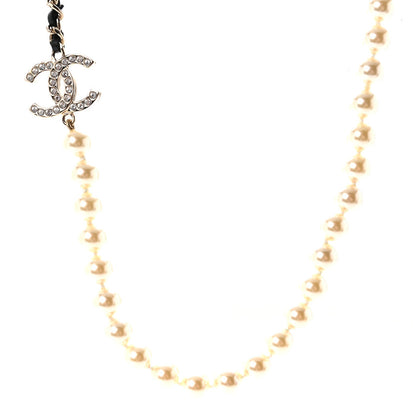 Chanel Lambskin Pearl Crystal CC Short Necklace Gold White Black 1 of 7