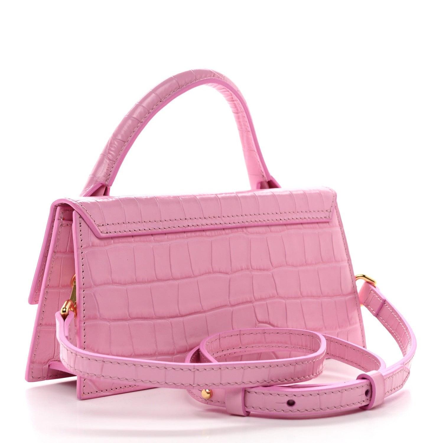 Jacquemus Calfskin Crocodile Embossed Le Chiquito Long Pink 3 of 10