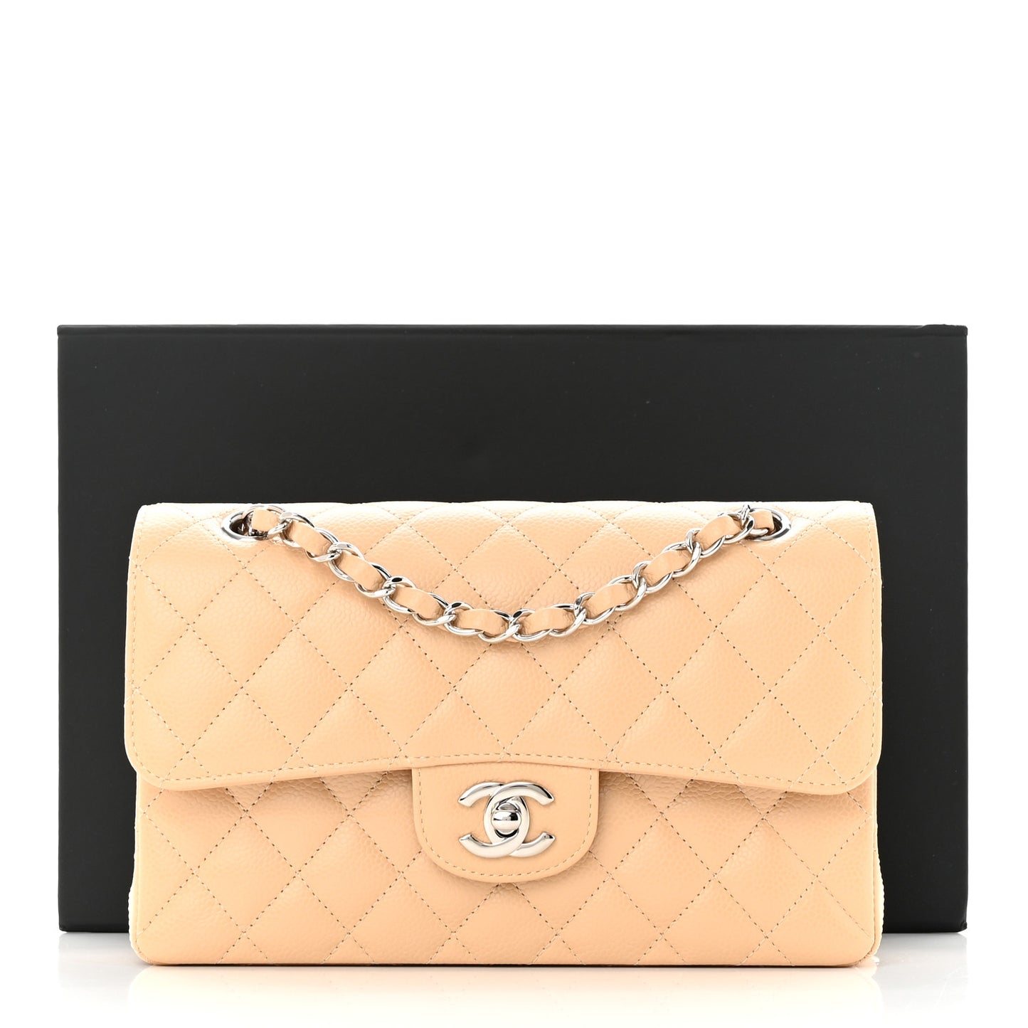 Caviar Quilted Small Double Flap Beige