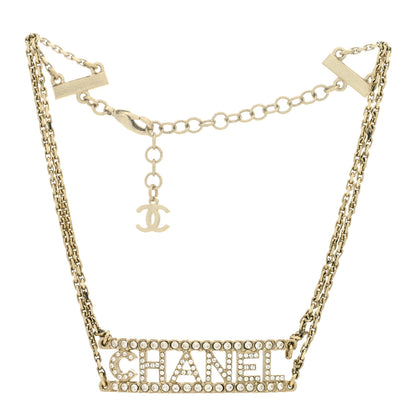 Chanel Metal Crystal Logo Choker Necklace Gold 3 of 5