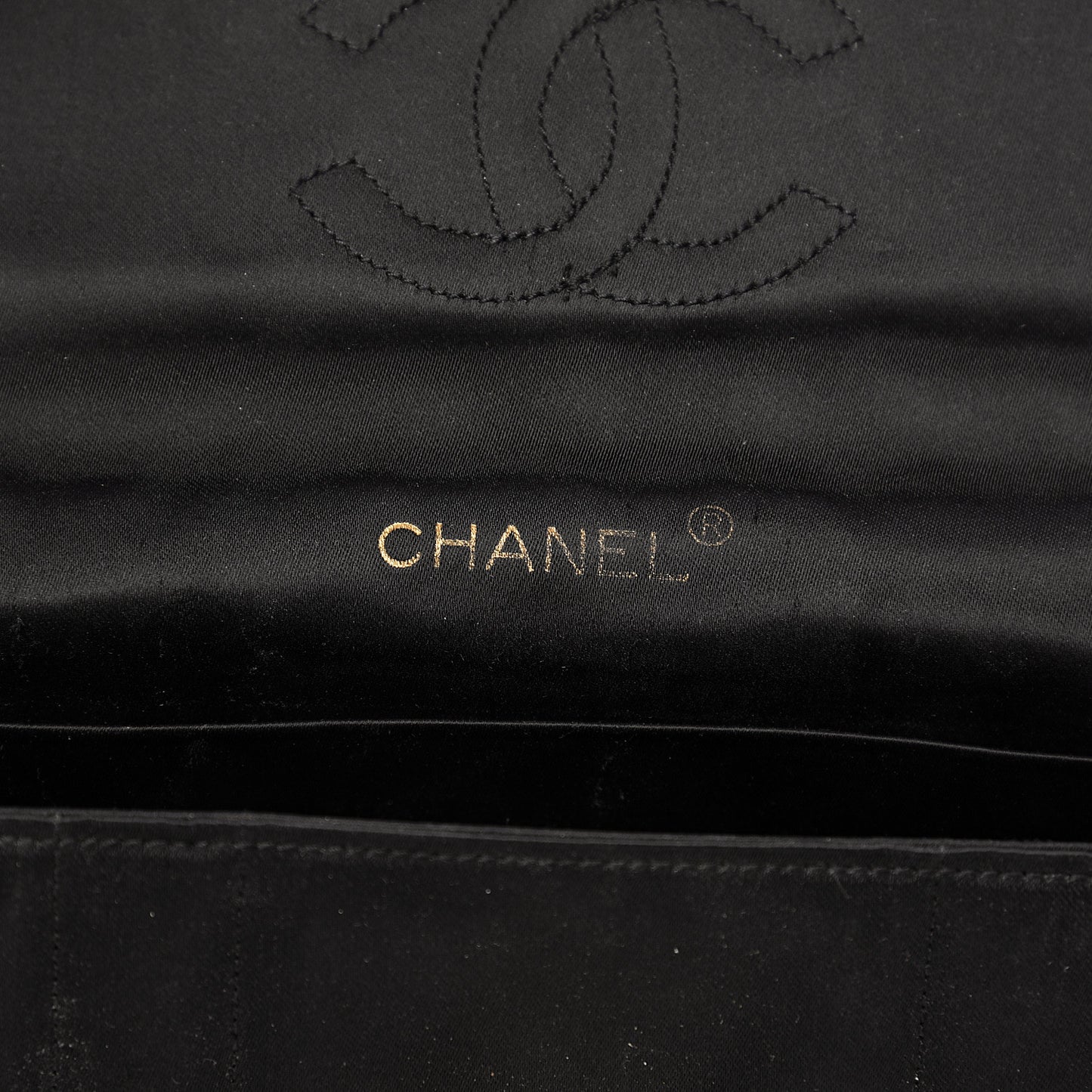 Satin Quilted Flap Shoulder Bag Black