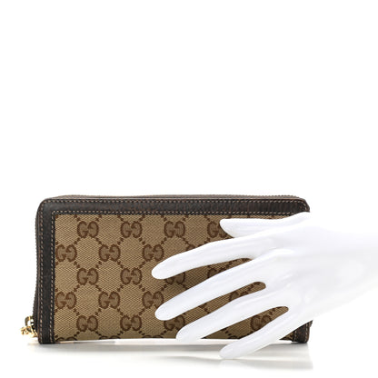 Gucci Monogram Calfskin Bamboo Tassel Zip Around Wallet Beige Ebony Chocolate 2 of 8