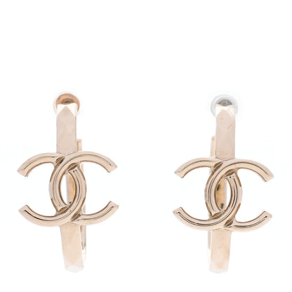 Chanel Metal Textured CC Hoop Earrings Gold 1 of 5