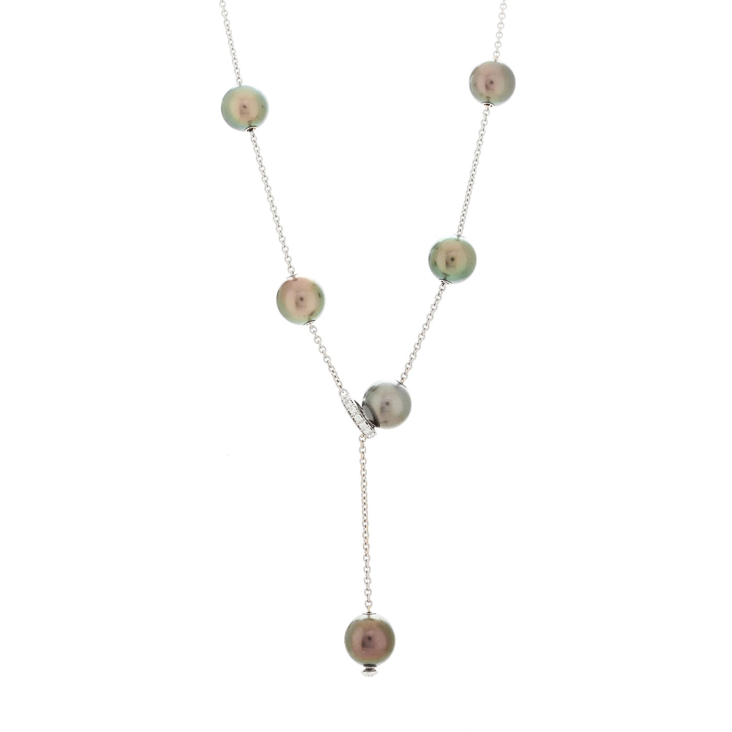 18K White Gold Diamond Black South Sea Pearl 10mm Pearls In Motion Necklace
