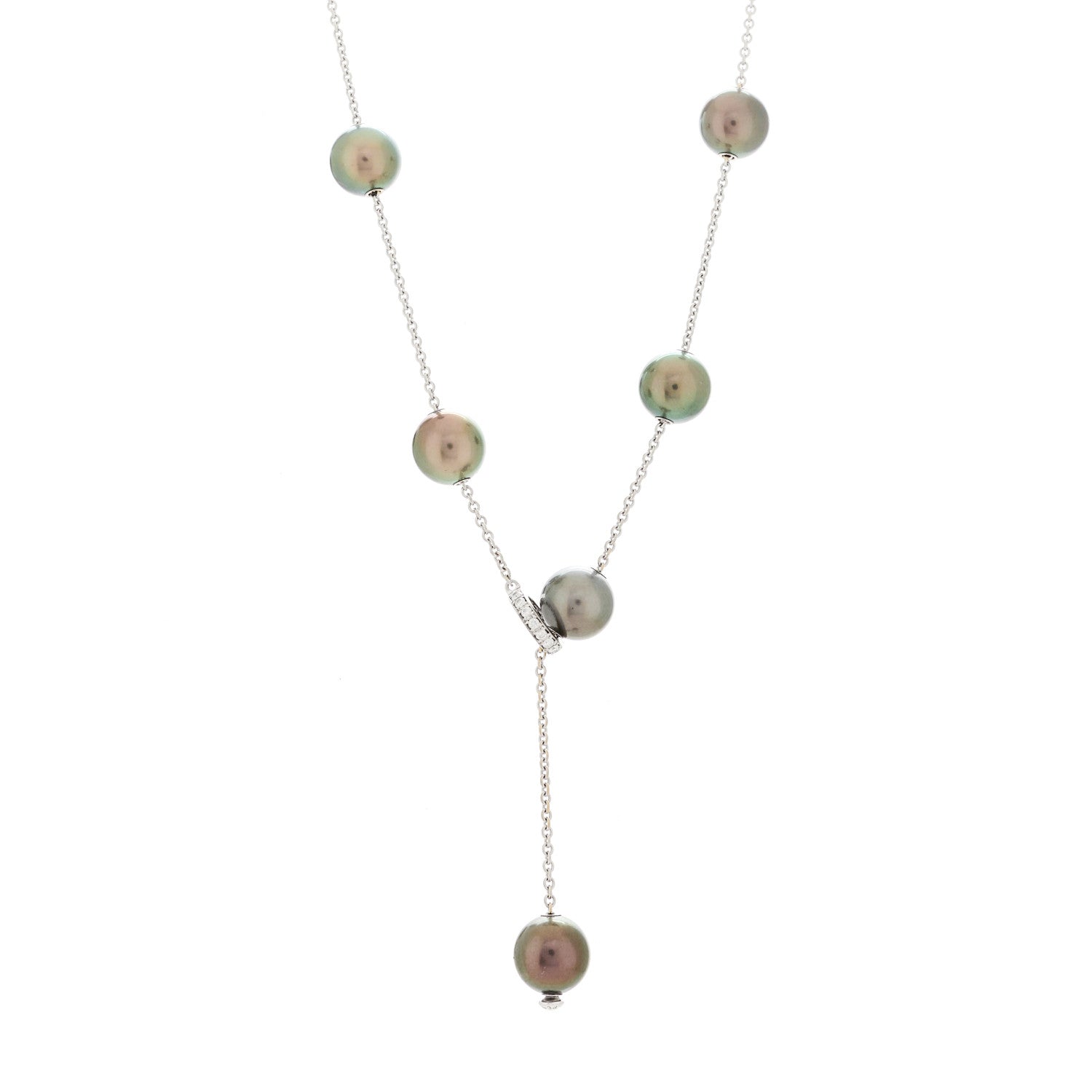 Mikimoto 18K White Gold Diamond Black South Sea Pearl 10mm Pearls In Motion Necklace 1 of 5