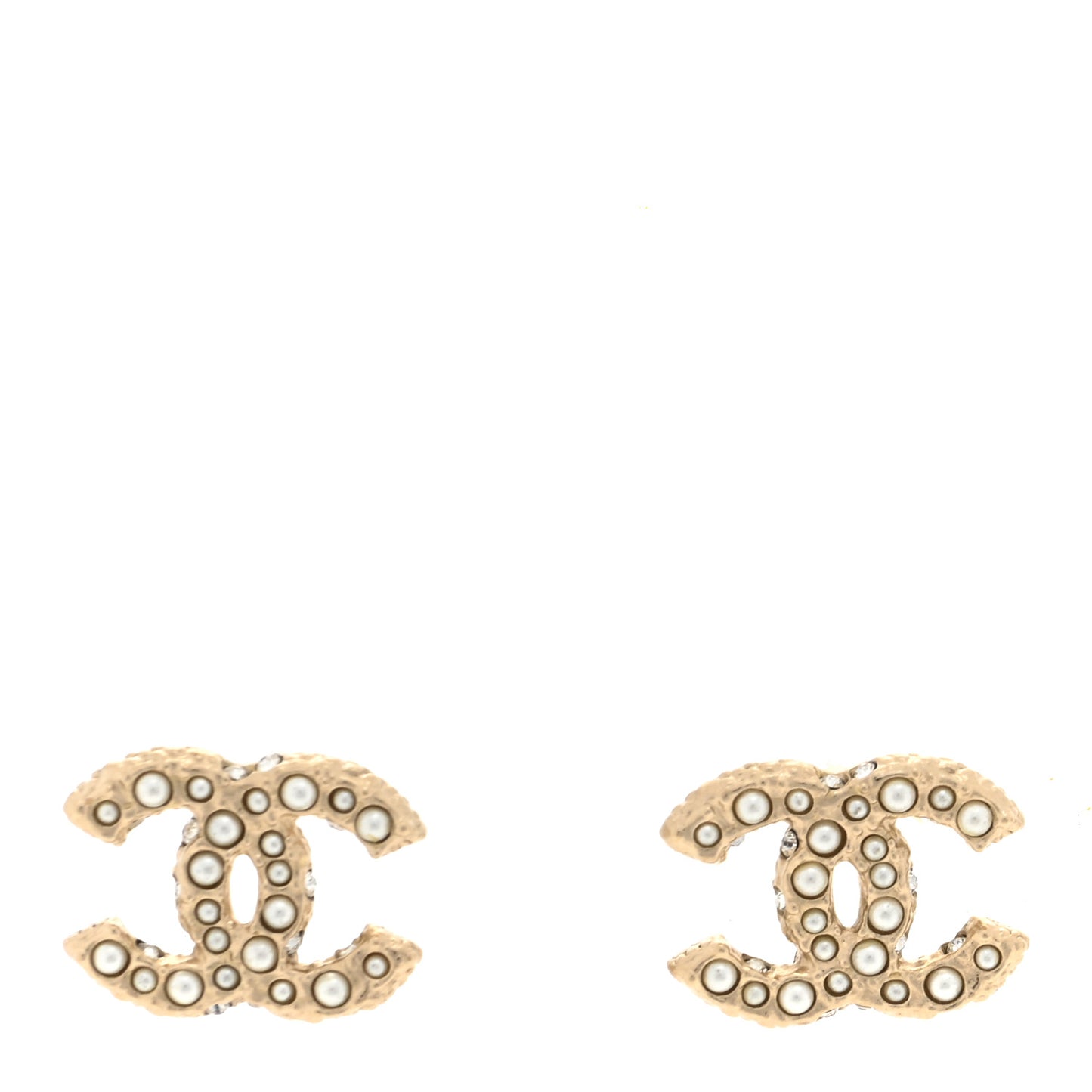 Pearl Crystal CC Stud Earrings Gold