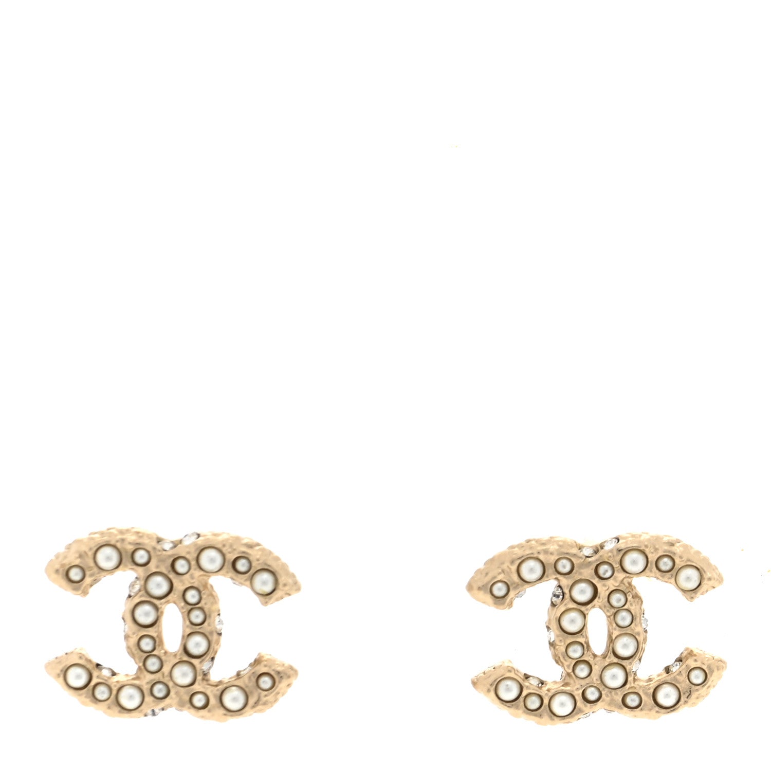 Chanel Pearl Crystal CC Stud Earrings Gold 1 of 4