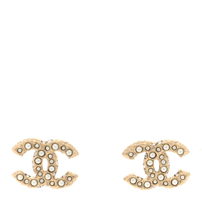 Chanel Pearl Crystal CC Stud Earrings Gold 1 of 4