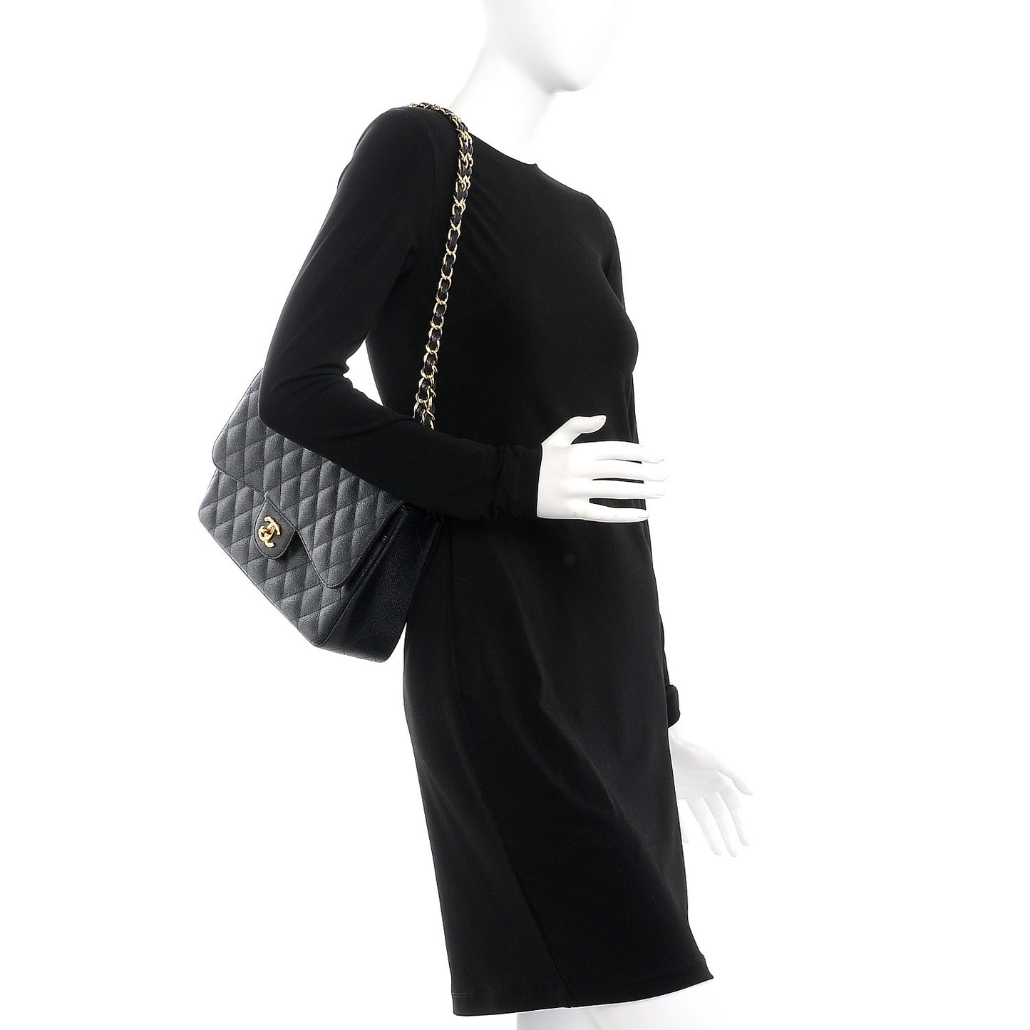 Caviar Quilted Jumbo Double Flap Black