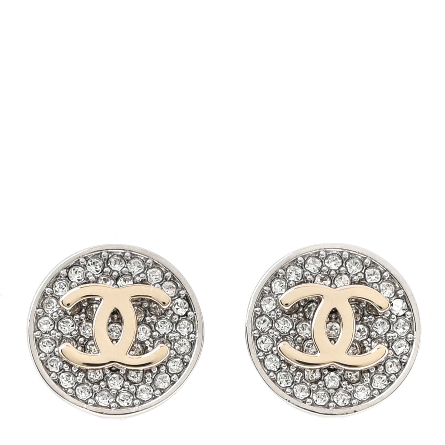 Crystal CC Round Earrings Silver