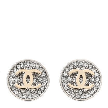 Chanel Crystal CC Round Earrings Silver 1 of 5