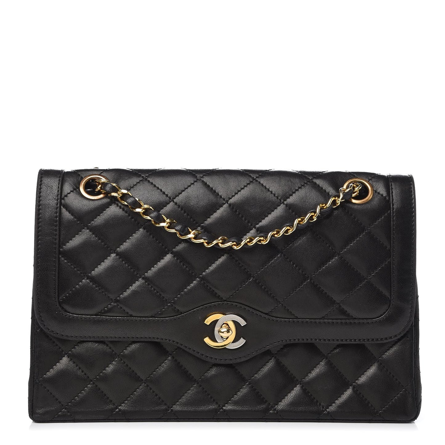 Lambskin Quilted Medium Double Flap Black