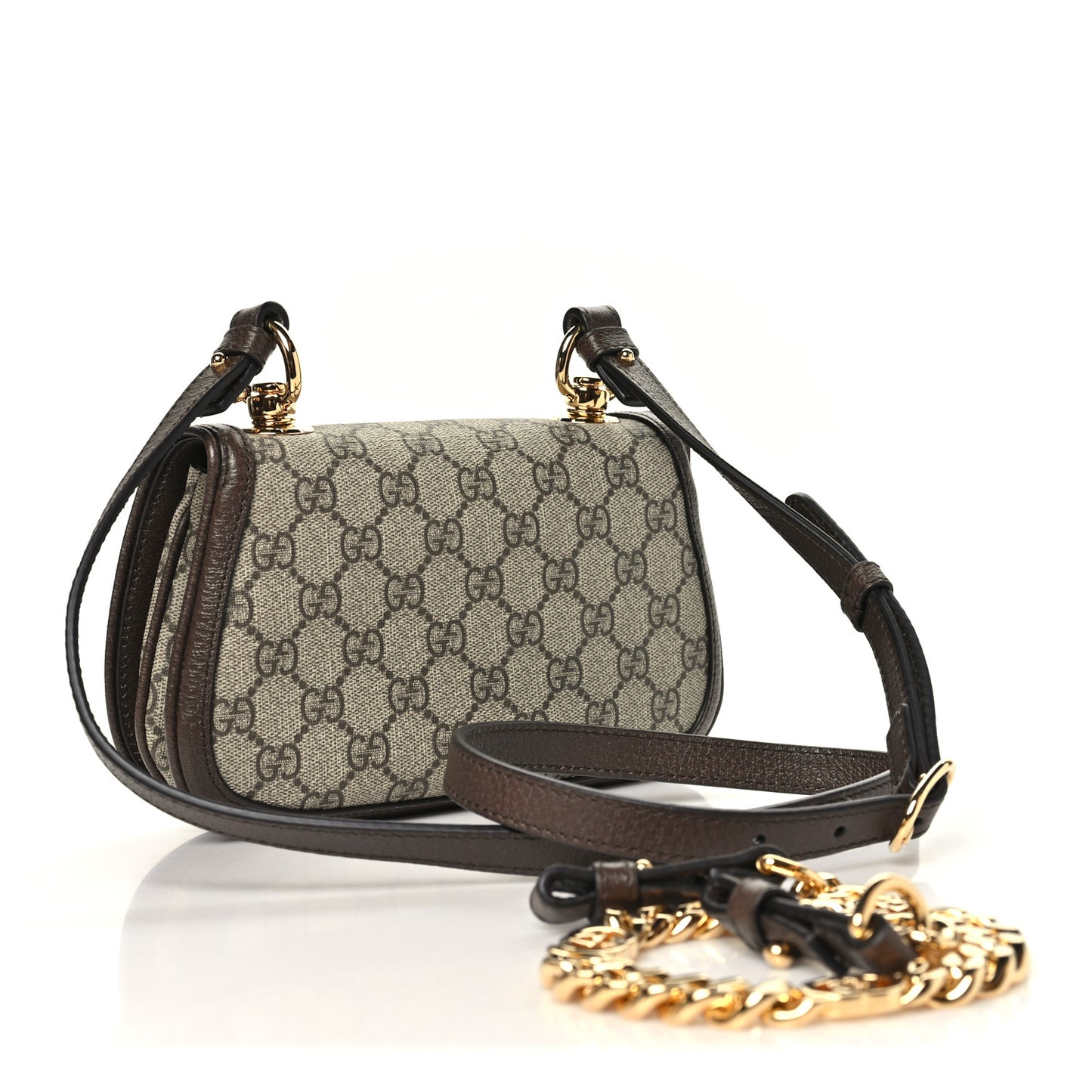 GG Supreme Monogram Textured Dollar Calfskin Mini Blondie Chain Shoulder Flap Bag Beige Ebony New Acero