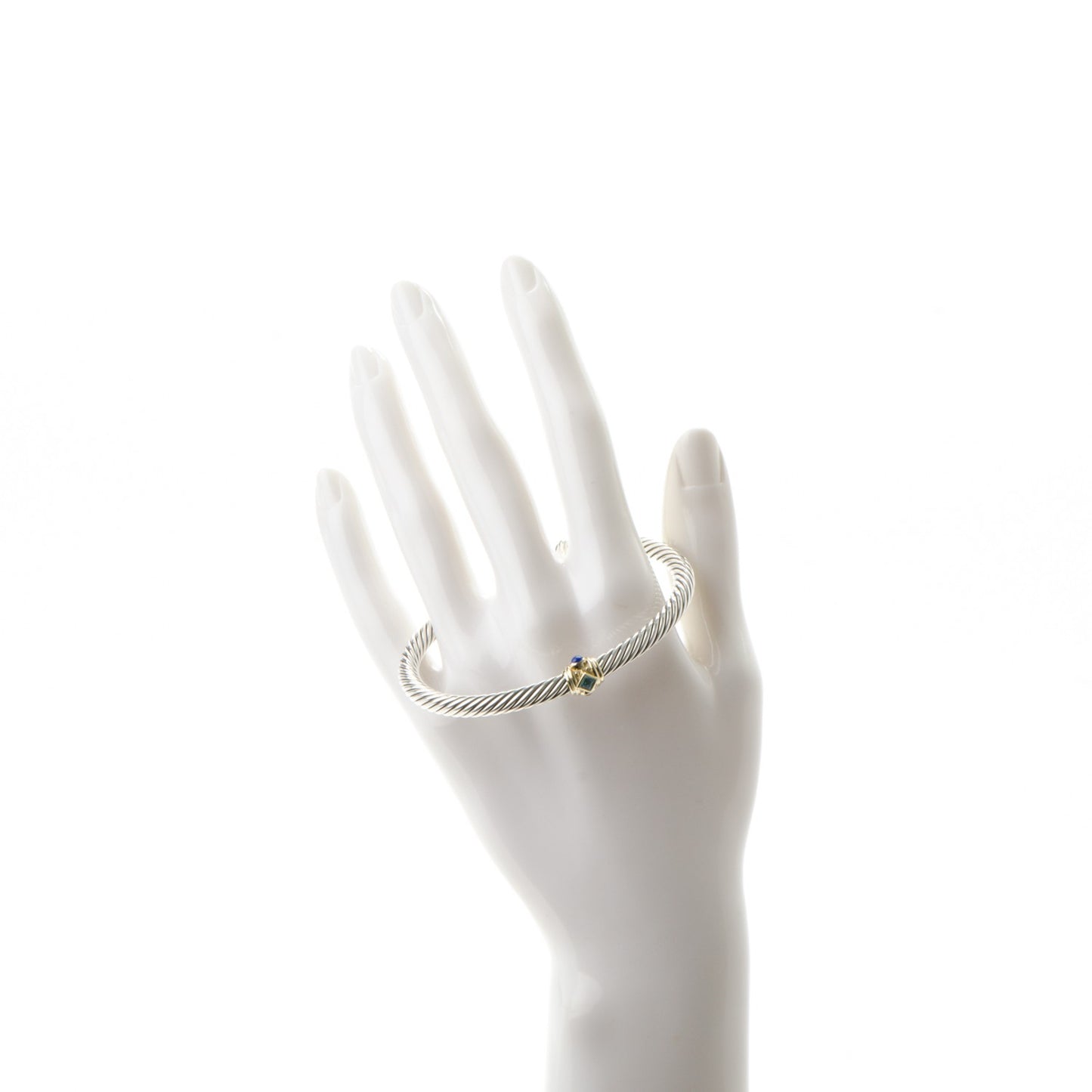 Sterling Silver 14K Yellow Gold Blue Topaz Lapis Lazuli 5mm Cable Renaissance Station Bracelet
